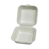 6" x 6" x 3" White Compostable Bagasse Clamshell Take-Out Container - (240/Case)
