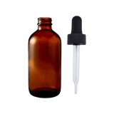 60 ml (2 oz) Amber Boston Round Glass Bottle with 20-400 Black Non-CRC Dropper - Straight Tip Glass Pipette - (240/Case)