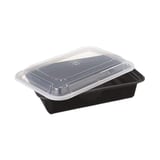 78 oz. Black Microwavable PP Plastic Rectangular Food Container​ with Lid, Heavy Weight - (100/Case)