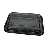 8 1/2" x 5 13/16" x 1 5/16" Black PS Plastic Bento Box with Clear Lid, 1-Compartment - (400/Case)