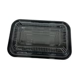 8 1/8" x 5 5/16" x 1 5/16" Black PS Plastic Bento Box with Clear Lid, 1-Compartment - (450/Case)