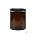 8 oz. Amber Glass 70-400 Straight Sided Round Jar with Black Metal Lid - (24/Case)