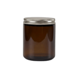 8 oz. Amber Glass 70-400 Straight Sided Round Jar with Silver Metal Lid - (24/Case)
