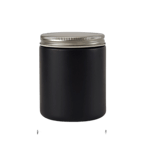 8 oz. Black Matte Glass 70-400 Straight Sided Round Jar with Silver Metal - (24/Case)