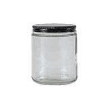 8 oz. Clear Glass 70-400 Straight Sided Round Jar with Black Metal Lid - (24/Case)