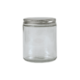 8 oz. Clear Glass 70-400 Straight Sided Round Jar with Silver Metal Lid - (24/Case)