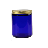 8 oz. Cobalt Blue Glass 70-400 Straight Sided Round Jar with Gold Metal Lid - (24/Case)