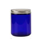 8 oz. Cobalt Blue Glass 70-400 Straight Sided Round Jar with Silver Metal Lid - (24/Case)