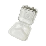 8" x 8" x 3" White Compostable Bagasse Clamshell Take-Out Container​ 3-Compartment - (120/Case)