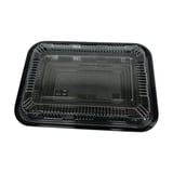9 1/8" x 6 5/16" x 1 5/16" Black PS Plastic Bento Box with Clear Lid, 1-Compartment - (300/Case)