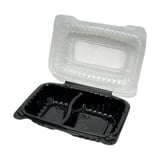 9" x 6" Black PP Plastic Hinged Container with Clear Vented Lid, 2-Compartment - (160/Case)