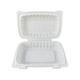 9" x 6" White TFPP Plastic Clamshell To-Go Container - (250/Case)