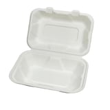 9" x 6" x 3" White Compostable Bagasse Clamshell Take-Out Container - (160/Case)