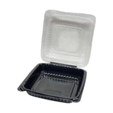 9" x 9" Black PP Plastic Hinged Container with Clear Vented Lid - (120/Case)