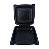 9" x 9" Black TFPP Plastic Clamshell To-Go Container​ - (110/Case)