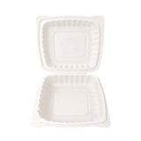 9" x 9" White TFPP Plastic Clamshell To-Go Container​ - (120/Case)