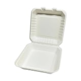 9" x 9" x 3" White Compostable Bagasse Clamshell Take-Out Container​ - (120/Case)