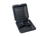 9" x 9" 3-Compartment Microwaveable Black Mineral-Filled Plastic Hinged Take-Out Container - (150/Case)