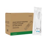 6 in 1 White Heavy Weight Wrapped Plastic Cutlery Kit - (250/Case)