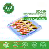 Blue Plastic PET Take Out Sushi Containers with Lids 7.28" x 7.28" x 1.96" - (280/Case)
