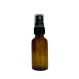 1 oz. (30 ml) Amber Boston Round Glass Bottle with Black Fine Mist Sprayer and Clear Overcap - (81/Case)