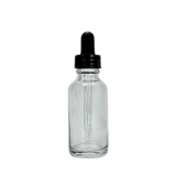 1 oz. (30 ml) Clear Boston Round Glass Bottle with Black Dropper - (81/case)