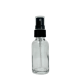 1 oz. (30 ml) Clear Boston Round Glass Bottle with Black Fine Mist Sprayer and Clear Overcap - (81/Case)