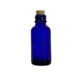1 oz. (30 ml) Cobalt Blue Boston Round Glass Bottle with Cork Stopper - (81/Case)