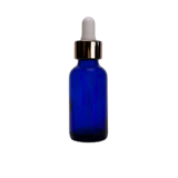 1 oz. (30 ml) Cobalt Blue Boston Round Glass Bottle with White Bulb & Rose Gold Dropper - (81/Case)