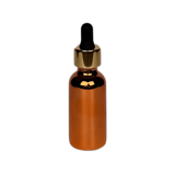 1 oz. (30 ml) Copper Boston Round Glass Bottle with Black Bulb & Gold Dropper - (81/Case)