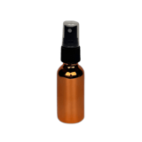 1 oz. (30 ml) Copper Boston Round Glass Bottle with Black Fine Mist Sprayer and Clear Overcap - (81/Case)