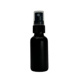 1 oz. (30 ml) Matte Black Boston Round Glass Bottle with Black Fine Mist Sprayer and Clear Overcap - (81/Case)