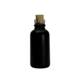 1 oz. (30 ml) Matte Black Boston Round Glass Bottle with Cork Stopper - (81/Case)