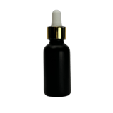 1 oz. (30 ml) Matte Black Boston Round Glass Bottle with White Bulb & Gold Dropper - (81/Case)