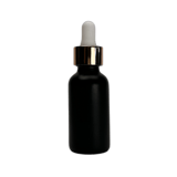 1 oz. (30 ml) Matte Black Boston Round Glass Bottle with White Bulb & Rose Gold Dropper - (81/Case)