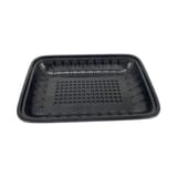 10 1/2" × 8 5/16" × 1 1/4" Black PP Plastic Meat Tray - (300/Case)