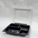10 1/2" x 9" Black PP Plastic Hinged Container with Clear Vented Lid, 4-Compartment - (100/Case)