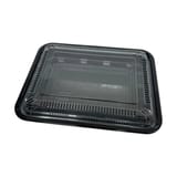 10 1/4" x 8" x 1 5/16" Black PS Plastic Bento Box with Clear Lid, 1-Compartment - (200/Case)