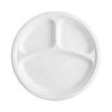 10" Heavy Duty Compostable Bagasse Round Plate, 3 Compartment, White - (500/Case)