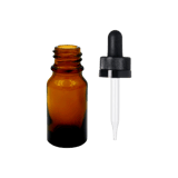 10 ml Amber Euro Round Glass Bottle with 18-400 Black CRC Dropper - Straight Tip Glass Pipette - (768/Case)