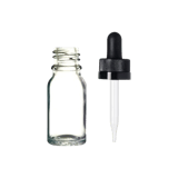 10 ml Clear (Flint) Euro Round Glass Bottle with 18-400 Black CRC Dropper - Straight Tip Glass Pipette - (768/Case)