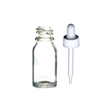 10 ml Clear (Flint) Euro Round Glass Bottle with 18-400 White Non-CRC Dropper - Straight Tip Glass Pipette - (768/Case)