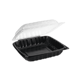 10" x 10" Microwaveable 1-Compartment Black Base with Clear Hinged Lid Plastic Take-out Containers - (150/Case)