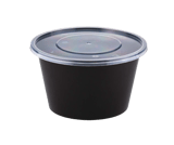 1000 ml Black Round Plastic Food Containers with Lids - (300/Case)