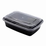 12 oz Black Microwavable Rectangular PP Plastic Food Container with Clear Lid - (150/Case)