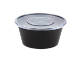 1250 ml Black Round Plastic Food Containers with Lids - (180/Case)