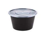 1500 ml Black Round Plastic Food Containers with Lids - (180/Case)