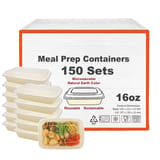 16 oz Beige Microwavable Rectangular PP Plastic Food Container with Clear Lid - (150/Case)