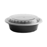6 1/4" Microwave‑Safe 16 oz Black PP Round Container – Heavy‑Duty, Clear Lid – (150/Case)