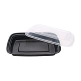 16 oz. Black Microwavable PP Plastic Rectangular Food Container​ with Lid - (150/Case)